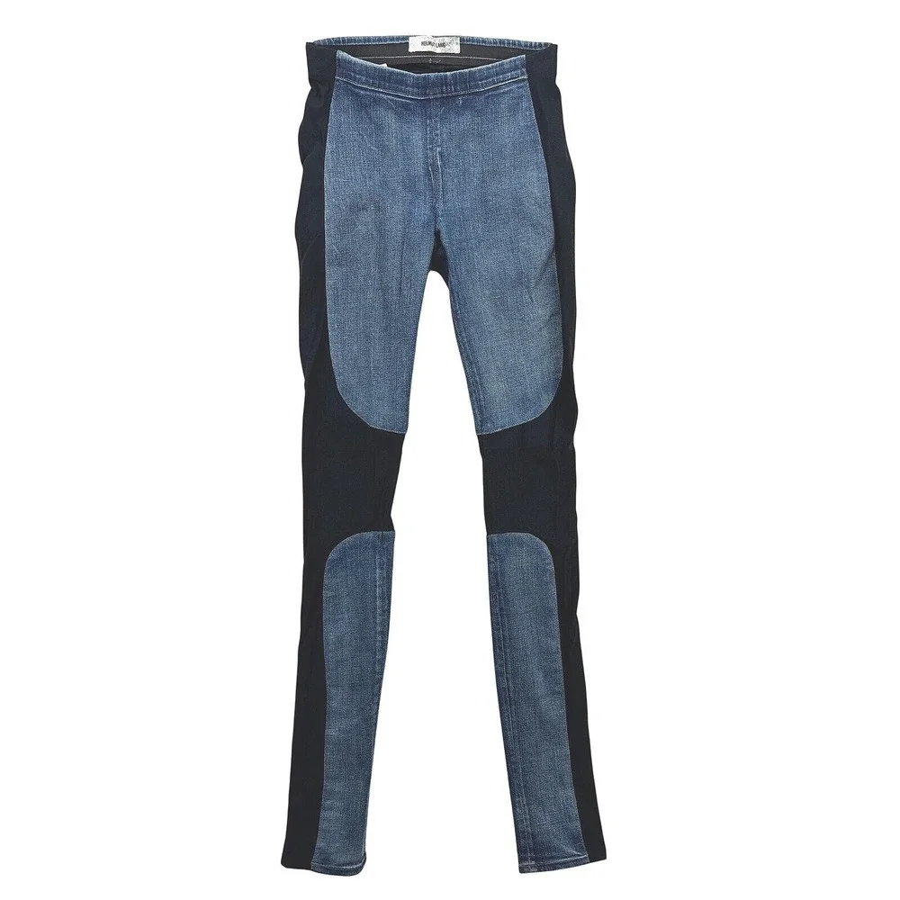 Helmut Lang Two Tone Panel Skinny Jeans Womens 24 Blue Black Stretch Designer
